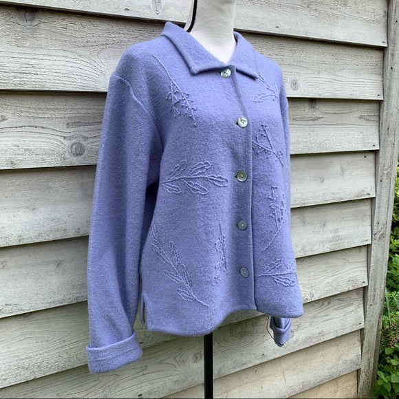 Vintage 90s Pastel Purple Boiled Wool Long Sleeve Button Down Cardigan Sweater - Picture 2 of 16